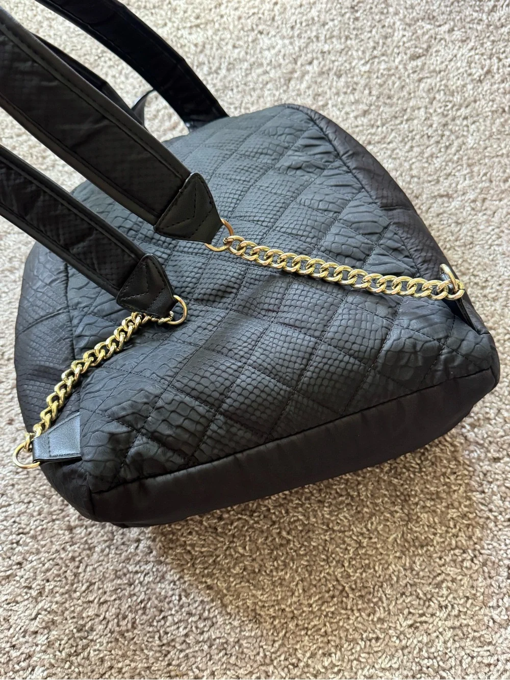 Victoria's Secret Black Textured Snake-Print Backpack with Gold Accents - Picture 8 of 8